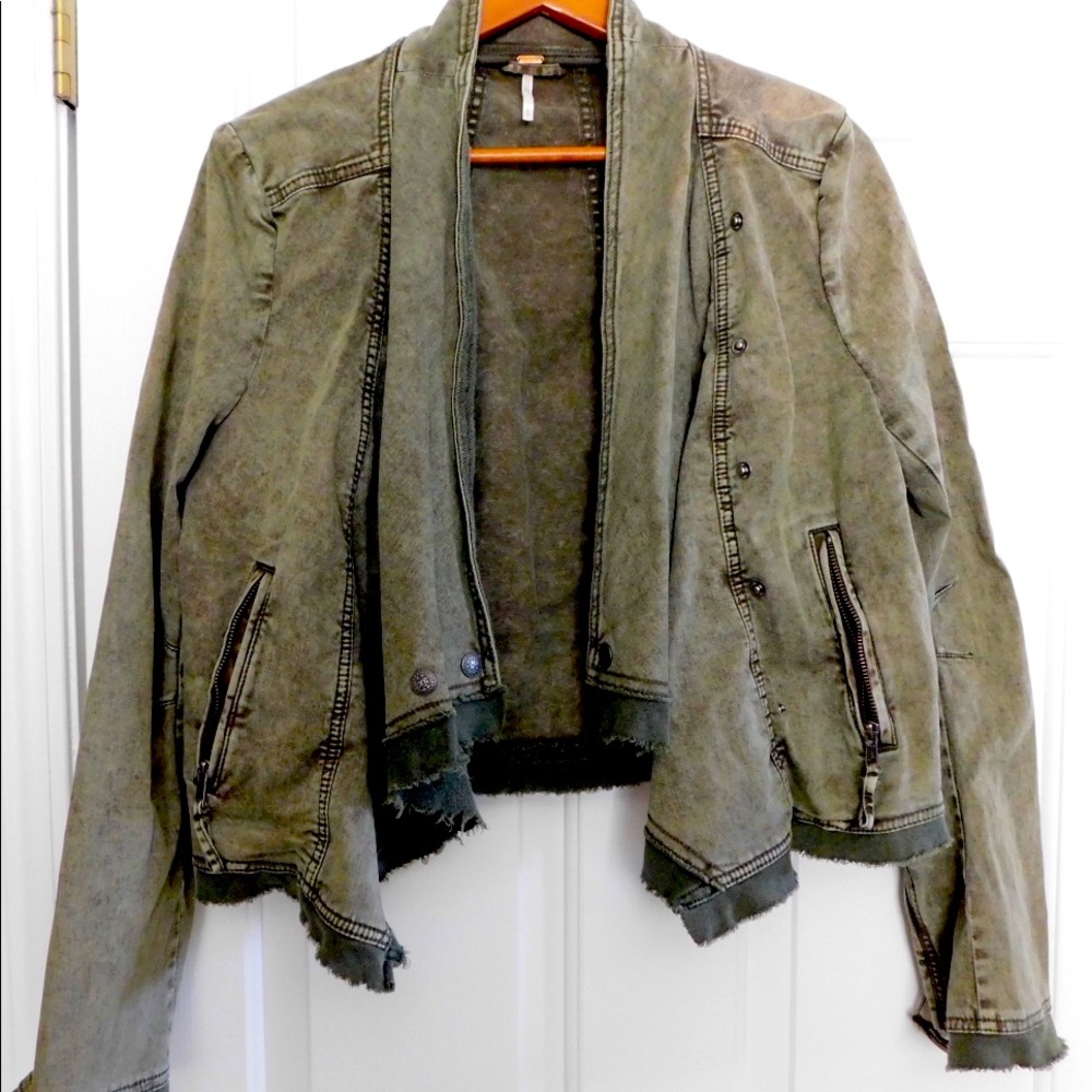 Green free people denim jacket